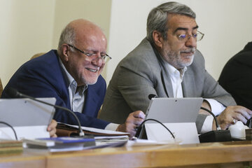 ایرنا - تهران - عبدالرضا رحمانی فضلی وزیر کشور  و بیژن زنگنه وزیر نفت(سمت چپ) امروز چهارشنبه در جلسه هیات دولت حضور دارند. عکس از مرضیه موسوی    