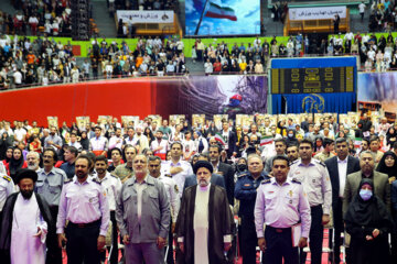 Célébrations de la Journée des pompiers en Iran en présence du Président Ebrahim Raïssi, le jeudi 29 septembre 2022, au stade Azadi de Téhéran