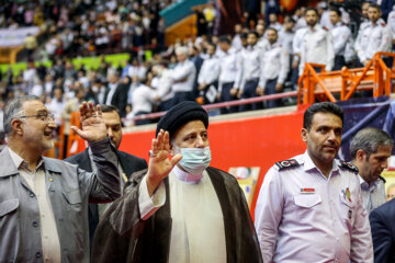 Célébrations de la Journée des pompiers en Iran en présence du Président Ebrahim Raïssi, le jeudi 29 septembre 2022, au stade Azadi de Téhéran