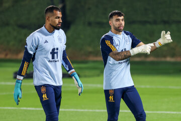 Entrenamiento de los equipos nacionales de fútbol de España y Argentina en Doha