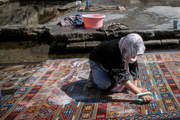 Los teheraníes lavan sus alfombras en Cheshmeh-Ali 