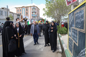 La marche de la Journée mondiale de Qods, s'est tenue ce vendredi 14 avril dans la ville de Zanjan avec la présence de jeûneurs en guise du soutien et de la solidarité au peuple opprimé palestinien opprimé. (Photo : Bahrâm Bayat)