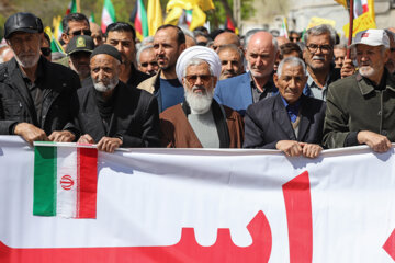 La marche de la Journée mondiale de Qods, s'est tenue ce vendredi 14 avril dans la ville de Zanjan avec la présence de jeûneurs en guise du soutien et de la solidarité au peuple opprimé palestinien opprimé. (Photo : Bahrâm Bayat)