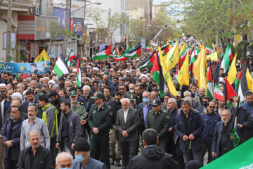 La marche de la Journée mondiale de Qods, s'est tenue ce vendredi 14 avril dans la ville de Zanjan avec la présence de jeûneurs en guise du soutien et de la solidarité au peuple opprimé palestinien opprimé. (Photo : Bahrâm Bayat)
