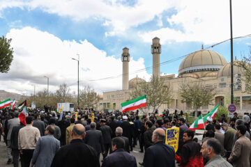 La marche de la Journée mondiale de Qods, s'est tenue ce vendredi 14 avril dans la ville de Zanjan avec la présence de jeûneurs en guise du soutien et de la solidarité au peuple opprimé palestinien opprimé. (Photo : Bahrâm Bayat)