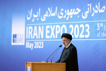 Ouverture de la cinquième exposition des capacités d'exportation de l'Iran ce dimanche matin (7 mai 2023) en présence du président de la République islamique, Seyyed Ebrahim Raissi dans la Salle de Conférence à Téhéran. (Photo : Marziyeh Moussavi)