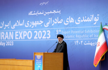 Ouverture de la cinquième exposition des capacités d'exportation de l'Iran ce dimanche matin (7 mai 2023) en présence du président de la République islamique, Seyyed Ebrahim Raissi dans la Salle de Conférence à Téhéran. (Photo : Marziyeh Moussavi)