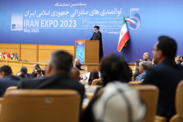 Ouverture de la cinquième exposition des capacités d'exportation de l'Iran ce dimanche matin (7 mai 2023) en présence du président de la République islamique, Seyyed Ebrahim Raissi dans la Salle de Conférence à Téhéran. (Photo : Marziyeh Moussavi)