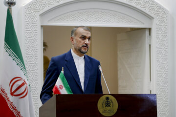 «حسین امیرعبداللهیان» وزیر امور خارجه جمهوری اسلامی ایران در کنفرانس مشترک مطبوعاتی با وزیر امور خارجه عربستان
