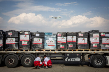 Chargement de la cargaison d'aide humanitaire iranienne vers la Palestine, 20 octobre 2023 (Photo : Hassan Shirvani)
