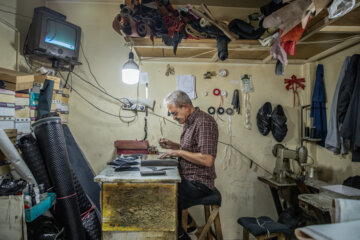  محمد باقر سعیدا ۵۰ سال است که به تولید کفش مشغول است. او کار پسایی سازی کفش را انجام می دهد.
