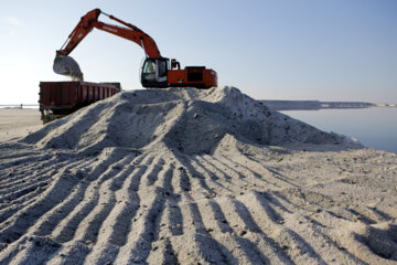 برداشت نمک از بستر خشک دریاچه ارومیه