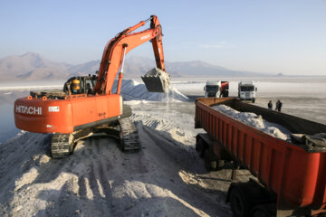 برداشت نمک از بستر خشک دریاچه ارومیه