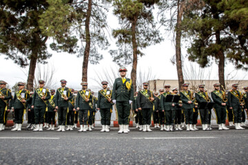 Motorcycle riders with the Iranian Armed Forces parade on Thursday, February 1, 2024 to mark the 45th anniversary of the return from exile of Imam Khomeini, the late founder of the Islamic Republic, ten days before the victory of the Islamic Revolution.