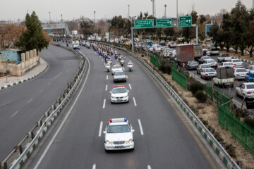 Motorcycle riders with the Iranian Armed Forces parade on Thursday, February 1, 2024 to mark the 45th anniversary of the return from exile of Imam Khomeini, the late founder of the Islamic Republic, ten days before the victory of the Islamic Revolution.