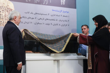علی دارابی، قائم‌مقام وزیر و معاون میراث‌فرهنگی، در مراسم رونمایی از گِل‌نوشته‌های هخامنشی