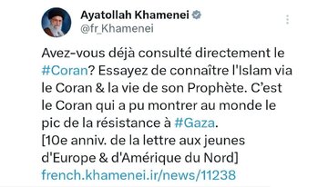 Nouveau tweet en français posté par le compte du Leader de la Révolution islamique d’Iran