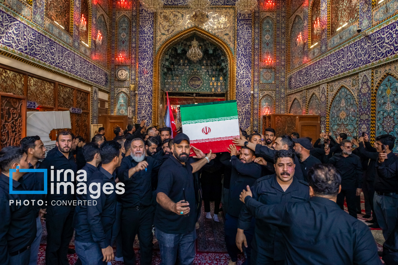 تشییع پیکر مطهر خانواده رهبر شهید انقلاب در حرم حضرت عباس (ع)