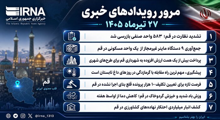 اینفو| مرور رویدادهای خبری ۲۷ تیرماه در قم