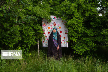 Embroidery curtains in northeastern Iranian village