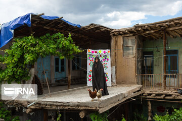 Embroidery curtains in northeastern Iranian village