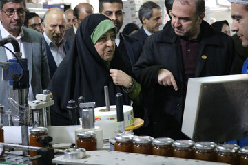 بازدید معصومه ابتکار از کارخانه تولید مواد غذایی سحر همدان