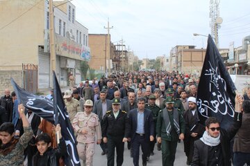 راهپیمایی مرزنشینان قصرشیرین در اعتراض به جنایت آمریکا در شهادت سردار سلیمانی فرمانده قوس سپاه پاسداران انقلاب اسلامی