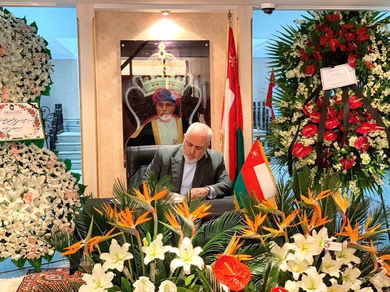 FM Zarif signs 'Memorial Book' of Sultan Qaboos 