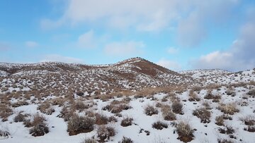 غروب زیبا و کوهها و بیابانهای برف پوش اطراف شاهرود