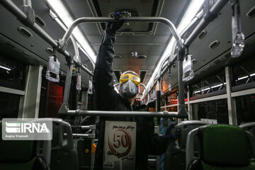 Washing and disinfection of public transportation system in Tehran