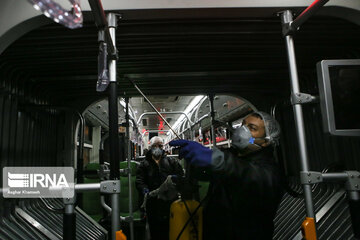 Washing and disinfection of public transportation system in Tehran