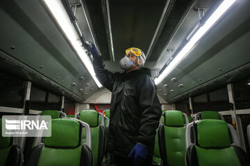 Washing and disinfection of public transportation system in Tehran