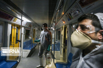 Washing and disinfection of public transportation system in Tehran