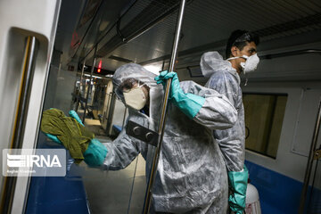 Washing and disinfection of public transportation system in Tehran