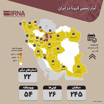 آمار رسمی کرونا در ایران  (۱۳۹۸/۱۲/۰۸)