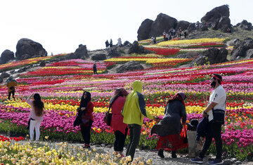 Jardín de tulipanes de primavera en Karay