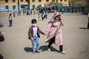 1st grade students at break time in Iran