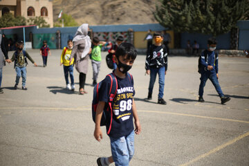 1st grade students at break time in Iran