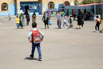 1st grade students at break time in Iran