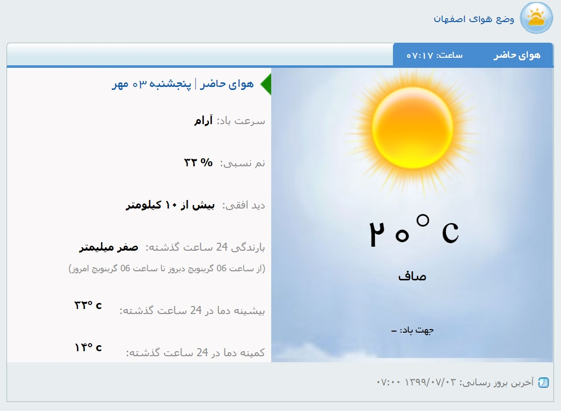 وضعیت هوای اصفهان پنجشنبه سوم مهر 1399 4