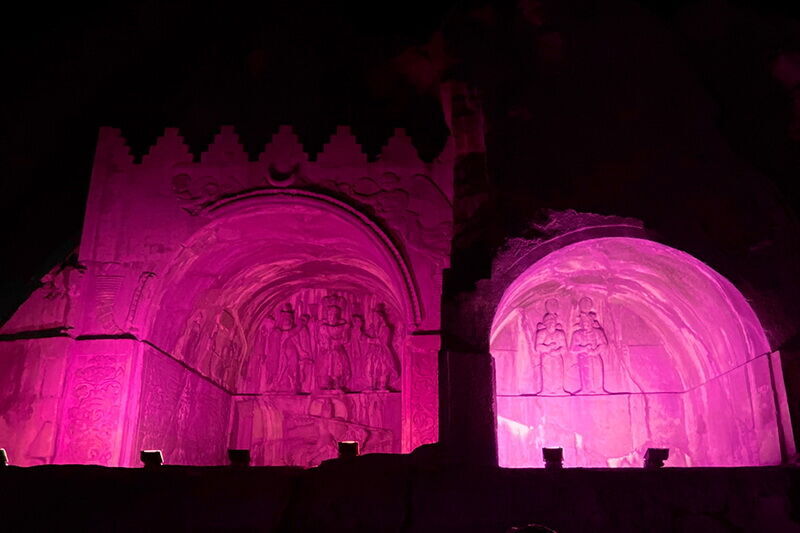 Iran's Taq-e Bostan lit pink in honor of breast cancer awareness