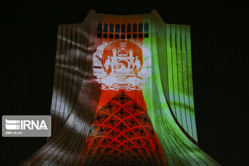 Video mapping projected on Azadi Tower to sympathize with Afghanistan