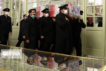 Body of Martyr Fakhrizadeh carried to holy shrine of Imam Reza (AS) in northeastern Iran