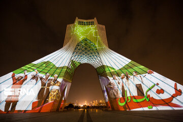 Video mapping projected on Iranian's Unity on Azadi Tower