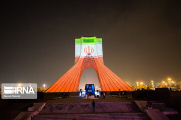 Video mapping projected on Iranian's Unity on Azadi Tower