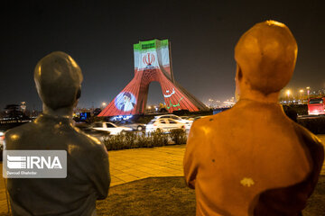 Video mapping projected on Iranian's Unity on Azadi Tower