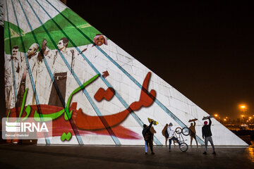 Video mapping projected on Iranian's Unity on Azadi Tower