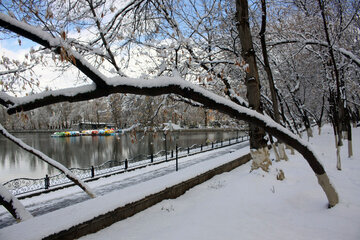 En image le parc Elgolu de Tabriz sous la neige 