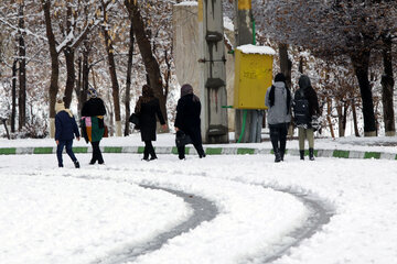 En image le parc Elgolu de Tabriz sous la neige 