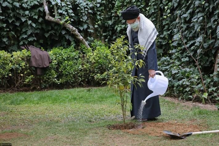 Ayatollah Khamenei pflanzt Setzlinge von Obstbäumen 